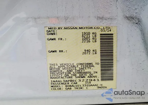 2014 Nissan Altima 2.5 from USA, damaged, VIN 1N4AL3AP8EC322941